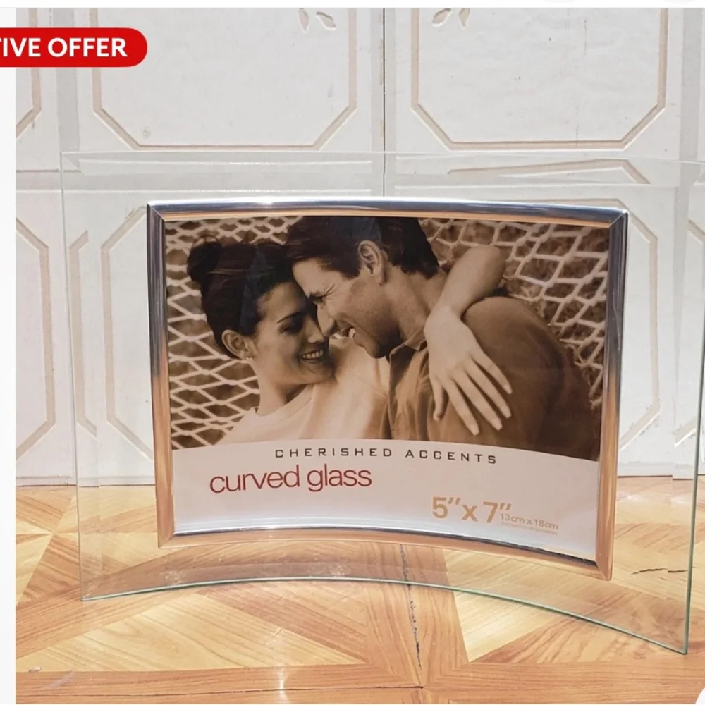 BUNDLE: 2 Curved Layered Glass Picture Frames (5x7 & 4x6) Modern Set
